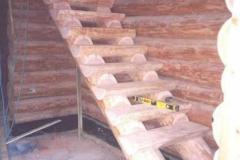 Construction of handmade log stairs
